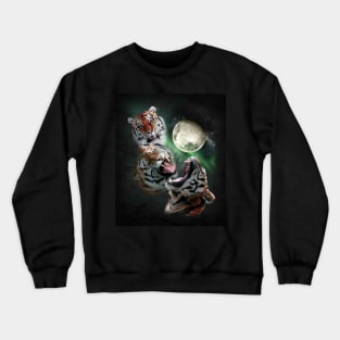 3 Tiger Moon, Wolf Tigers, Wolves Howling Crewneck Sweatshirt